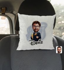 Kişiye Özel İsimli Erkek Hakim Karikatürlü Kare Araç Koltuk Yastığı-1