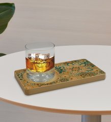 Kişiye Özel Retro Motif Tasarımlı Doğal Ahşap Tabaklı Viski Bardağı Sunum Seti Model 11