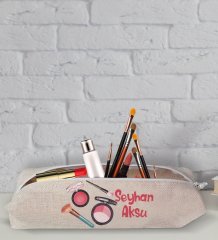 Kişiye Özel İsimli Keten Bez Makyaj Çantası-17