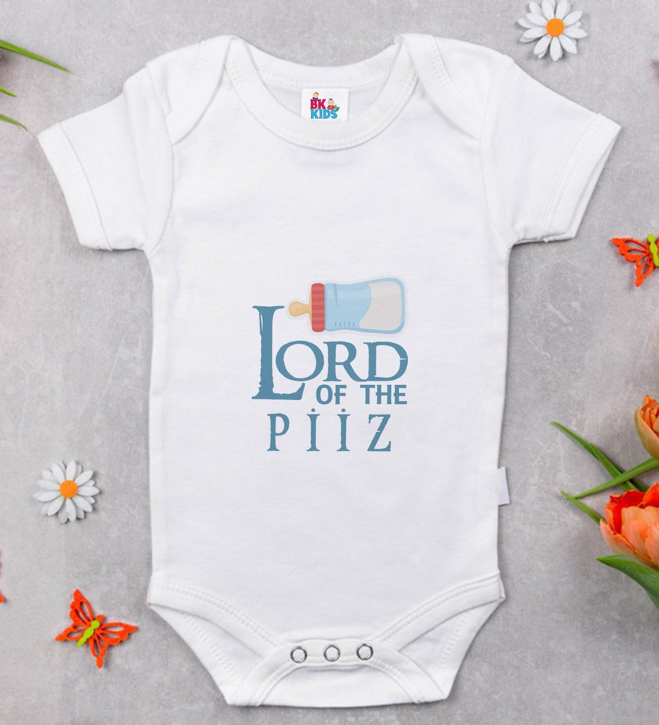 BK Kids Lord Of The Piiz Tasarımlı Beyaz Bebek Body Zıbın-1