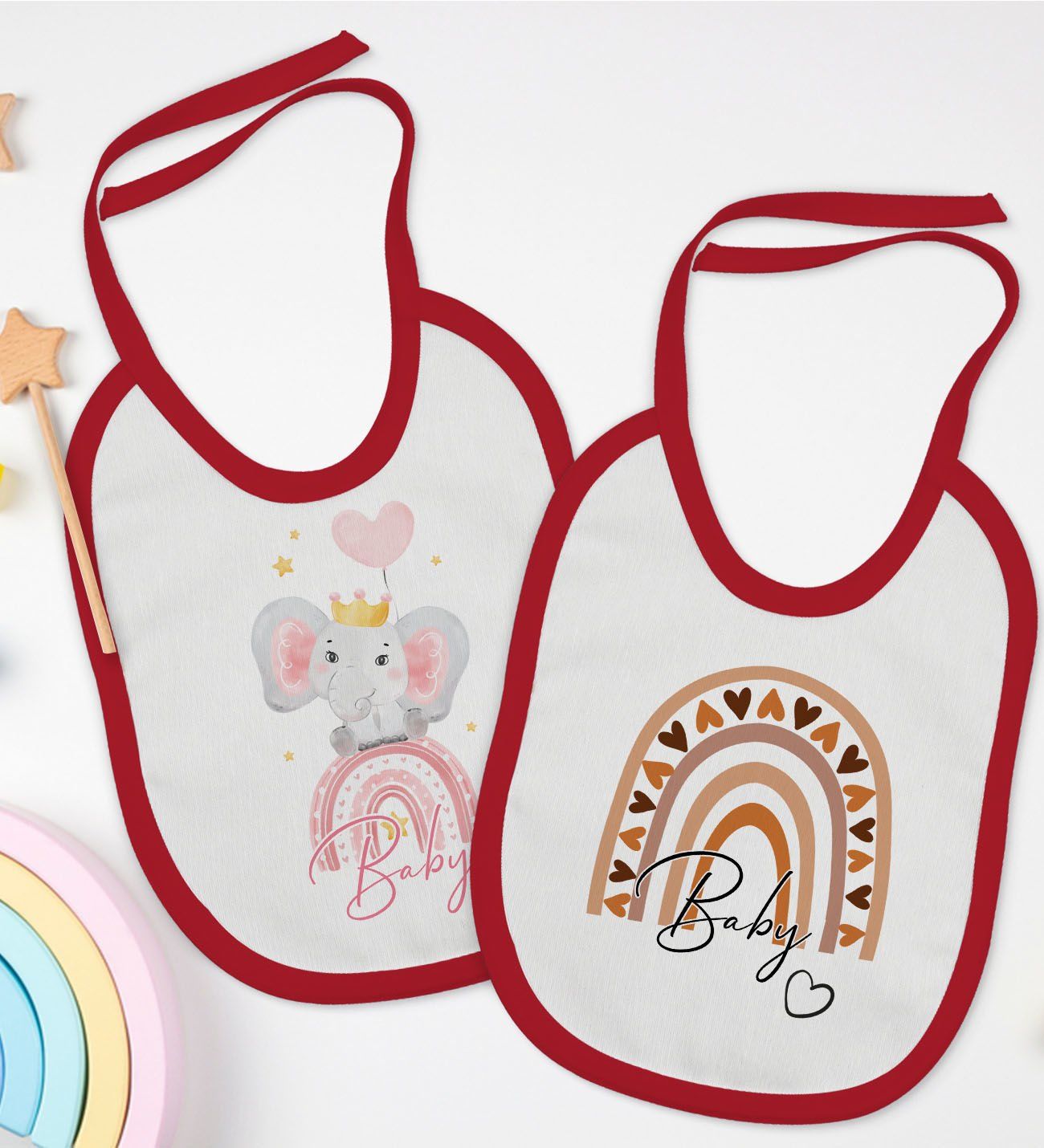 BK Kids Baby Tasarımlı 2’li Kırmızı Mama Önlüğü-1