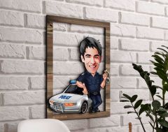 BK Gift Kişiye Özel Polis Karikatürlü 3D Ahşap Tablo, Sevgiliye Hediye, Arkadaşa Hediye, Yıl Dönümü Hediyesi, Doğum Günü Hediyesi-2