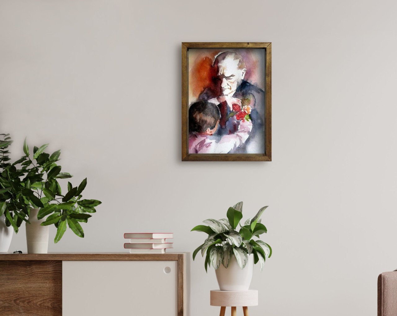 BK Home Atatürk Tasarımlı Doğal Masif Ahşap Çerçeveli Tablo 45x65cm-7