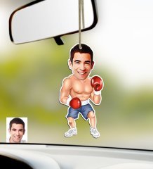 Kişiye Özel Bay Boksör Karikatürlü Ahşap Araba Dikiz Ayna Süsü