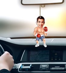 Kişiye Özel Bay Boksör Karikatürlü Ahşap Araba Dikiz Ayna Süsü