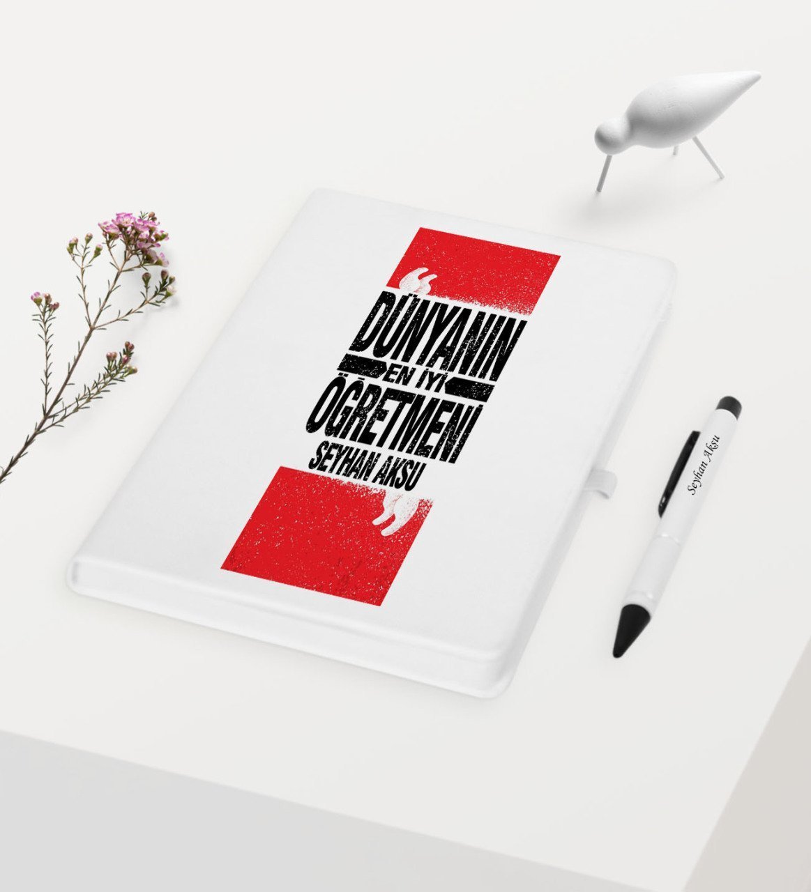 Kişiye Özel Dünyanın En İyi Öğretmeni Temalı Beyaz Defter Kalem Hediye Seti - 1