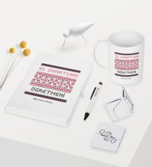 Kişiye Özel El Sanatları Öğretmeni Temalı Beyaz Defter Kalem Kupa Ayna Seti