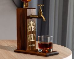 BK Gift Aynalı Altın Kabartma Musluklu Doğal Ceviz Ahşap Viski Standı, Home Bar, İçecek Dispenseri, Ahşap İçecek Çeşmesi-10