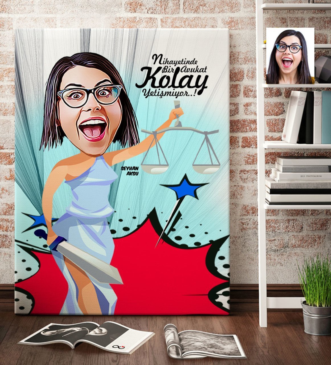 Kişiye Özel Bayan Avukat Karikatür Kanvas Tablo (70 x 100 cm.) 1