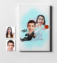 Kişiye Özel Evleniyoruz Karikatür Kanvas Tablo (50 x 70 cm.) 2