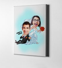 Kişiye Özel Evleniyoruz Karikatür Kanvas Tablo (50 x 70 cm.) 2