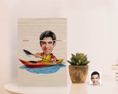 Kişiye Özel Erkek Kanocu Karikatürlü Otantik Masaüstü Ahşap Palet Çerçeve-1