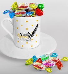 Kişiye Özel Edebiyat Öğretmeni Türk Kahvesi Fincanı ve Haribo Şeker Hediye Seti-2
