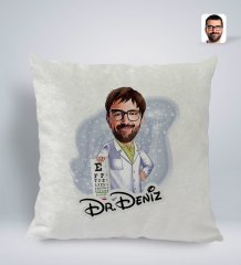 Kişiye Özel İsimli Erkek Göz Doktoru Karikatürlü Kare Araç Koltuk Yastığı-1