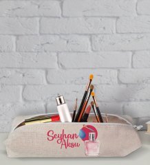 Kişiye Özel İsimli Keten Bez Makyaj Çantası-16