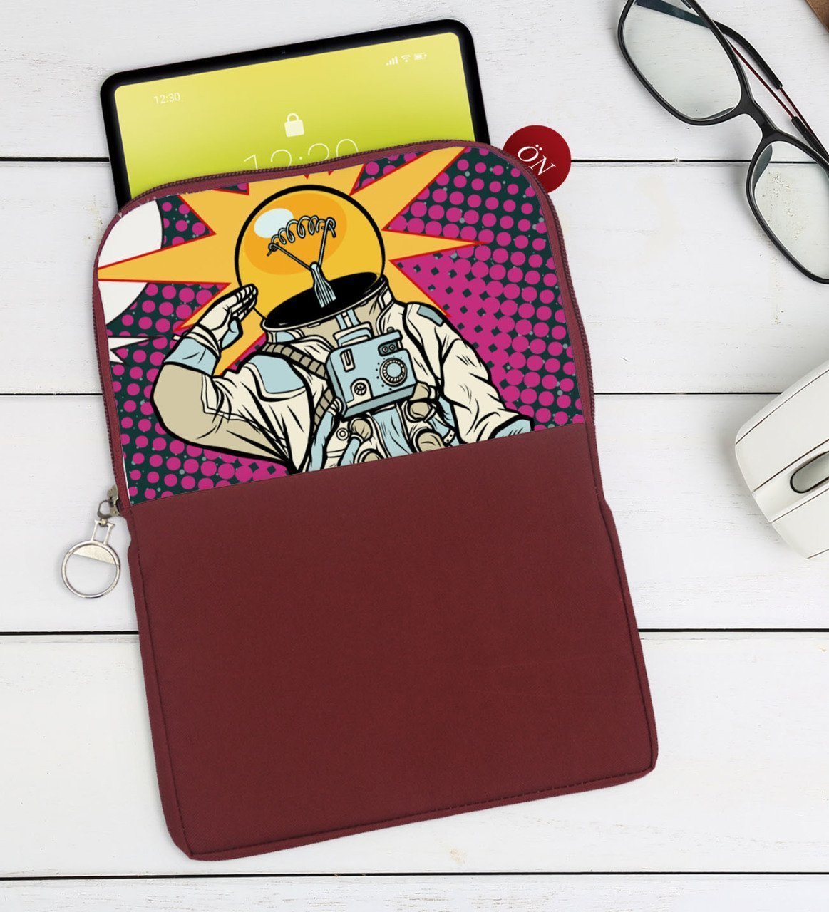 BK Gift Pop Art Tasarımlı Taşınabilir Koruyucu Tablet Kılıfı & Organizer Çanta - Bordo-9