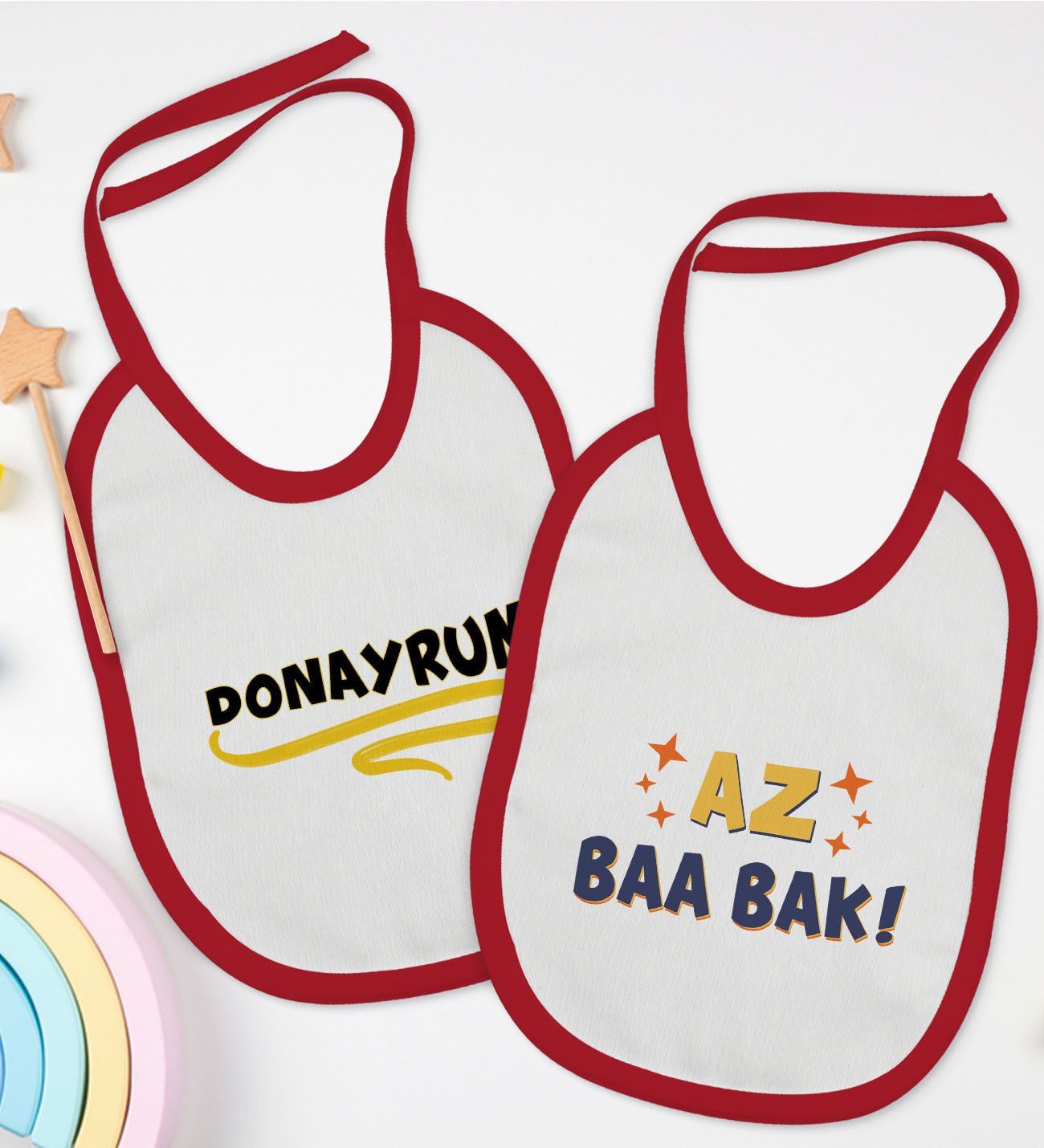 BK Kids Az Baa Bak ve Donayrum Tasarımlı 2’li Kırmızı Mama Önlüğü-1