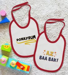 BK Kids Az Baa Bak ve Donayrum Tasarımlı 2’li Kırmızı Mama Önlüğü-1