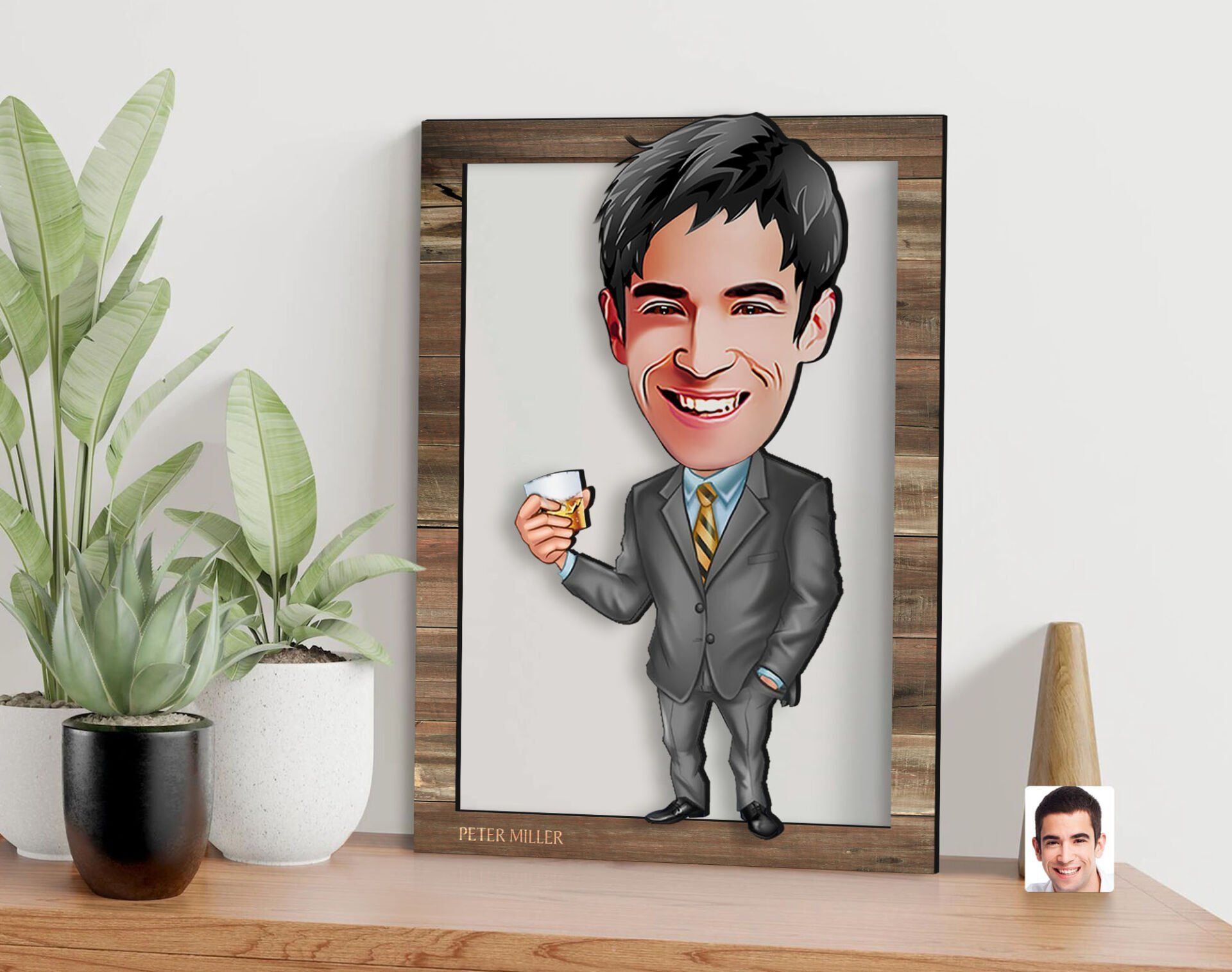 BK Gift Kişiye Özel Patron Karikatürlü 3D Ahşap Tablo, Sevgiliye Hediye, Arkadaşa Hediye, Yıl Dönümü Hediyesi, Doğum Günü Hediyesi-5