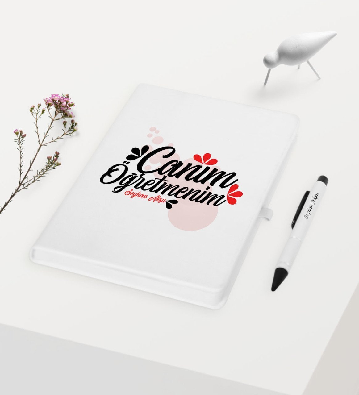 Kişiye Özel Canım Öğretmenim Temalı Beyaz Defter Kalem Hediye Seti - 3