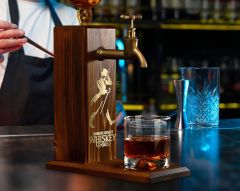 BK Gift Aynalı Altın Kabartma Musluklu Doğal Ceviz Ahşap Viski Standı, Home Bar, İçecek Dispenseri, Ahşap İçecek Çeşmesi-9