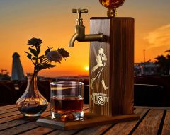 BK Gift Aynalı Altın Kabartma Musluklu Doğal Ceviz Ahşap Viski Standı, Home Bar, İçecek Dispenseri, Ahşap İçecek Çeşmesi-9
