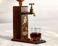 BK Gift Aynalı Altın Kabartma Musluklu Doğal Ceviz Ahşap Viski Standı, Home Bar, İçecek Dispenseri, Ahşap İçecek Çeşmesi-9