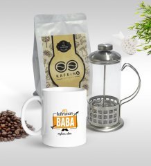 Kişiye Özel Dünyanın En Kahraman Baba Tasarımlı Kupa & French Press & 250gr Filtre Kahve Hediye Seti-1