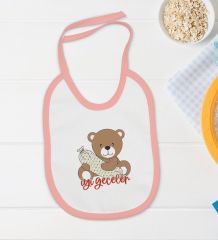 BK Kids Sevimli Ayıcık Tasarımlı Pembe Bebek Body Zıbın ve Mama Önlüğü Hediye Seti-1