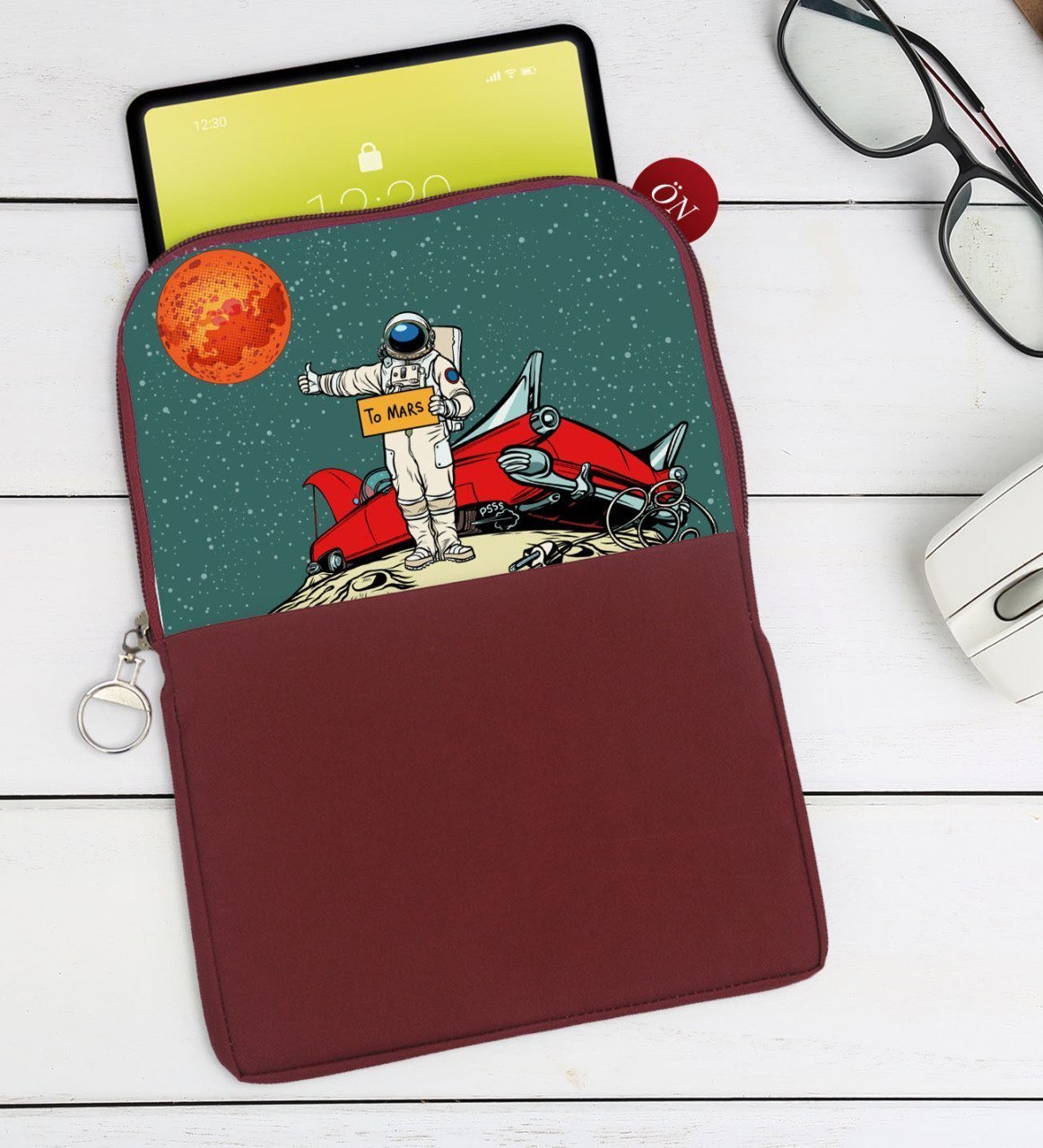 BK Gift Pop Art Tasarımlı Taşınabilir Koruyucu Tablet Kılıfı & Organizer Çanta - Bordo-8