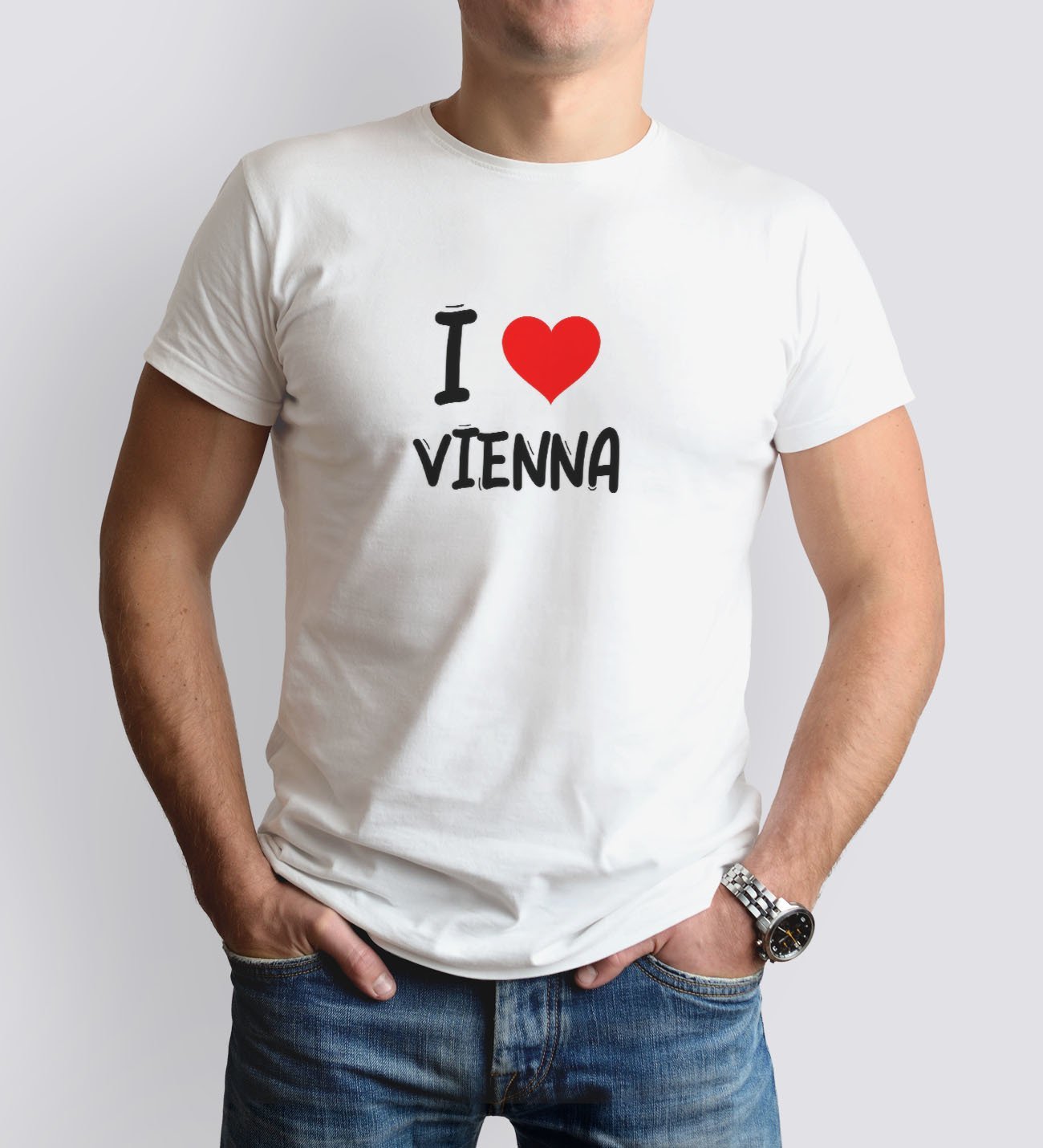 BK Gift I Love Vienna Tasarımlı Erkek Yuvarlak Yaka Tişört-1