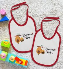 BK Kids Annesinin ve Babasının Balı Tasarımlı 2’li Kırmızı Mama Önlüğü-1
