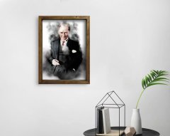 BK Home Atatürk Tasarımlı Doğal Masif Ahşap Çerçeveli Tablo 45x65cm-5