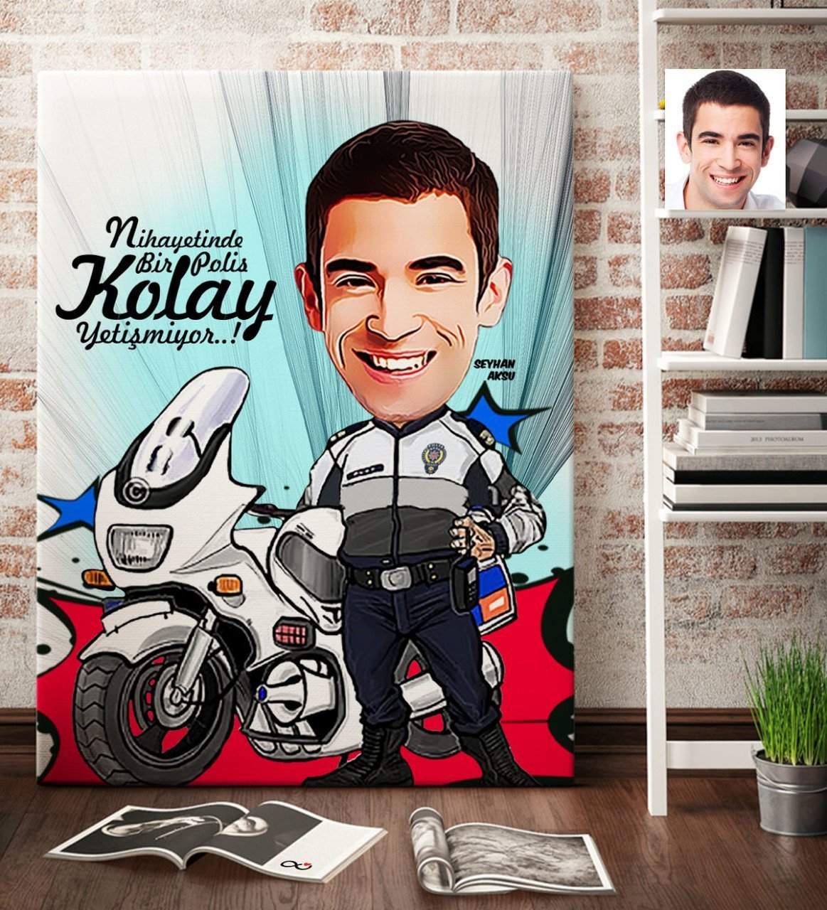 Kişiye Özel Bay Polis Karikatür Kanvas Tablo (70 x 100 cm.) 7
