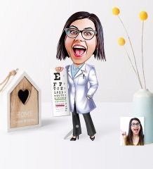 Kişiye Özel Bayan Göz Doktoru Karikatür Ahşap Biblo - 1