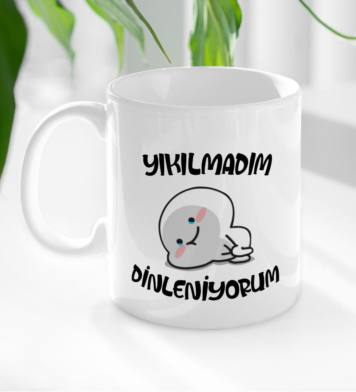 BK Gift Yıkılmadım Dinleniyorum Tasarımlı Beyaz Kupa Bardak-1