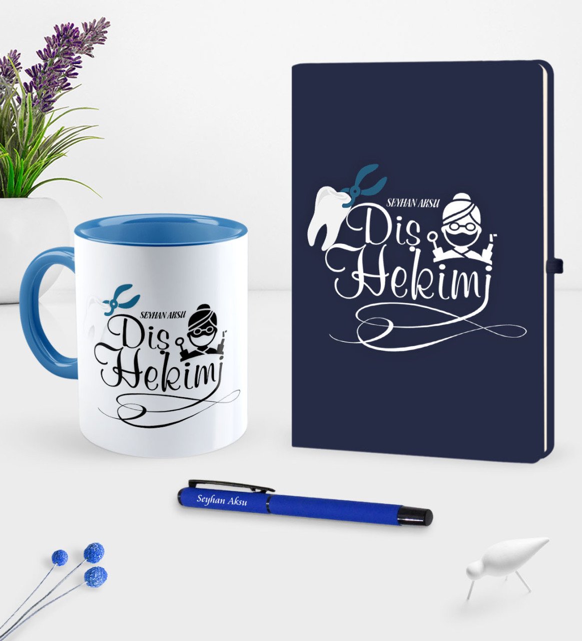 Kişiye Özel Diş Hekimi Temalı Lacivert Defter Kalem Kupa Seti - 2