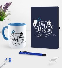 Kişiye Özel Diş Hekimi Temalı Lacivert Defter Kalem Kupa Seti - 2