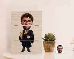 Kişiye Özel Erkek Hakim Karikatürlü Otantik Masaüstü Ahşap Palet Çerçeve-1