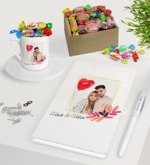 Kişiye Özel İsimli Fotoğraflı Beyaz Defter Kalem Türk Kahvesi Fincanı ve Kutulu Haribo Şeker Hediye Seti-29