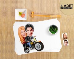 Kişiye Özel Sevgililer Karikatürlü 4 Adet Amerikan Servis Seti-17
