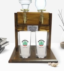 Kişiye Özel Renkli Baskılı Kırıkkale Tasarımlı Turistik İkili Rakı Bardağı ve Çift Musluklu Doğal Ahşap Rakı Standı-1