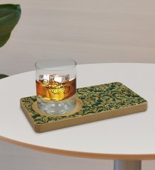 Kişiye Özel Retro Motif Tasarımlı Doğal Ahşap Tabaklı Viski Bardağı Sunum Seti Model 8