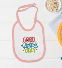 BK Kids Good Vibes Only Tasarımlı Pembe Bebek Body Zıbın ve Mama Önlüğü Hediye Seti-1