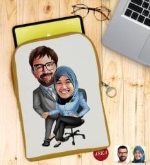 Kişiye Özel Sevgililer Karikatürlü Taşınabilir Koruyucu Tablet Kılıfı & Organizer Çanta - Sarı-59