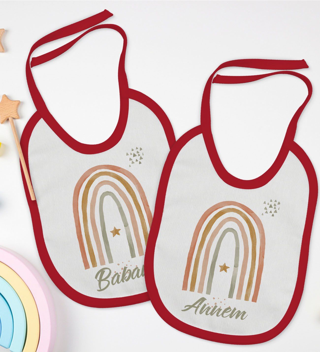BK Kids Annem ve Babam Tasarımlı 2’li Kırmızı Mama Önlüğü-1