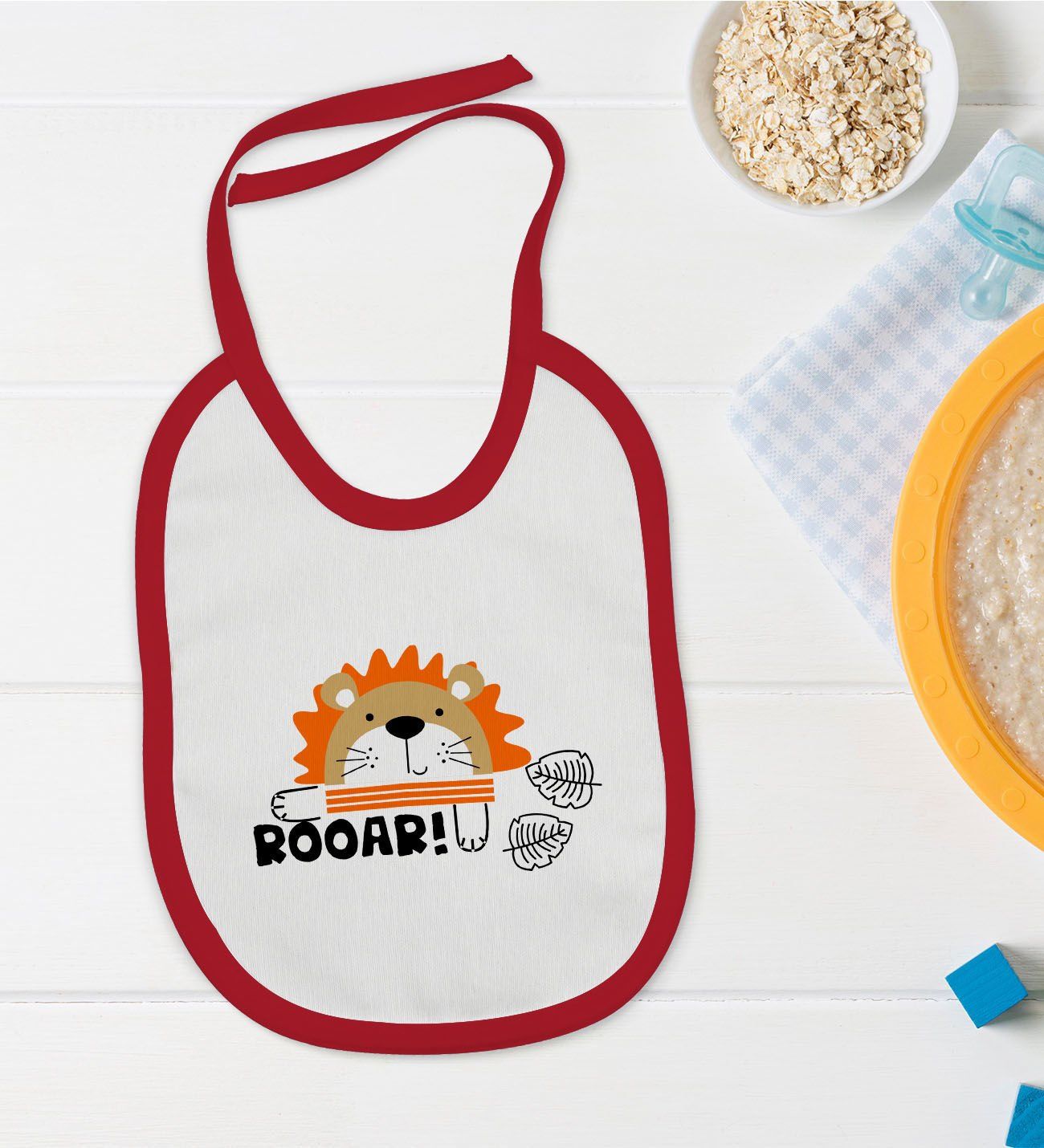 BK Kids Roar Tasarımlı Kırmızı Bebek Mama Önlüğü-1