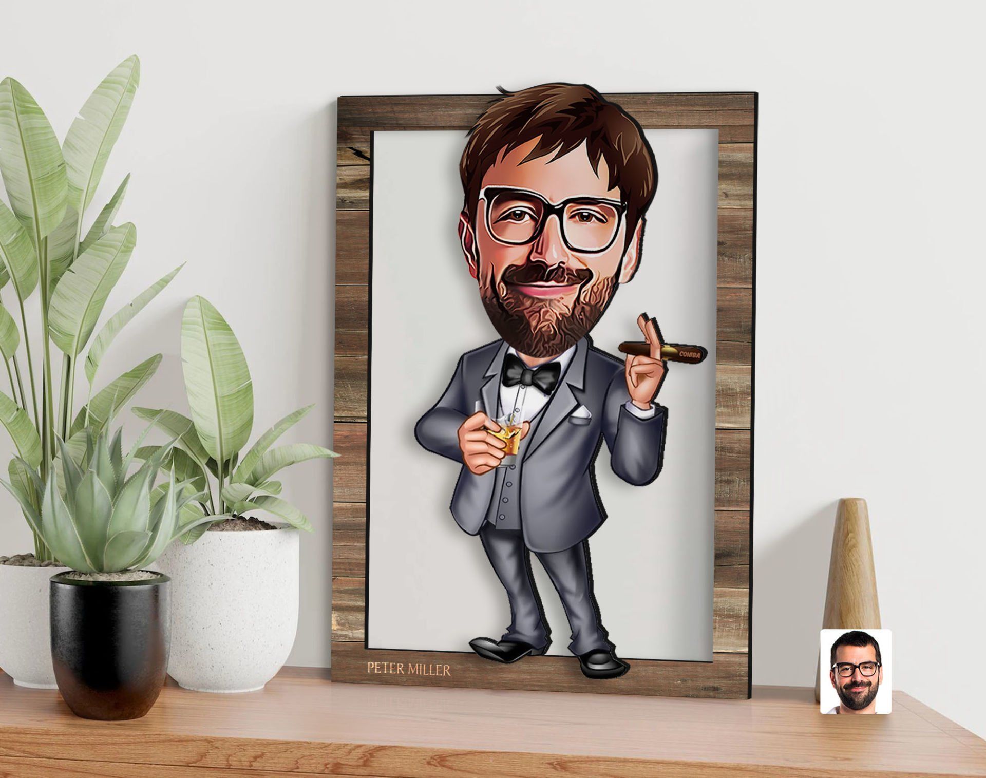 BK Gift Kişiye Özel Patron Karikatürlü 3D Ahşap Tablo, Sevgiliye Hediye, Arkadaşa Hediye, Yıl Dönümü Hediyesi, Doğum Günü Hediyesi-3