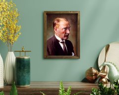 BK Home Atatürk Tasarımlı Doğal Masif Ahşap Çerçeveli Tablo 45x65cm-4