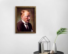 BK Home Atatürk Tasarımlı Doğal Masif Ahşap Çerçeveli Tablo 45x65cm-4